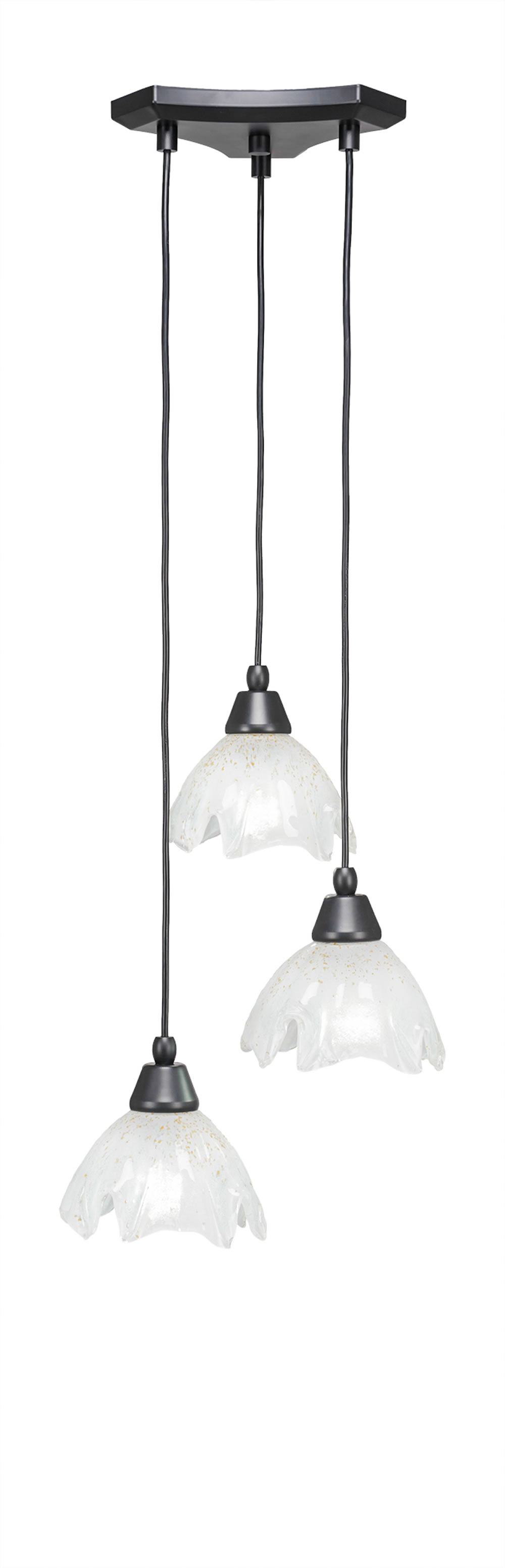 Europa 3 Light Multi Light Mini Pendant Shown In Matte Black Finish With 7" Gold Ice Glass