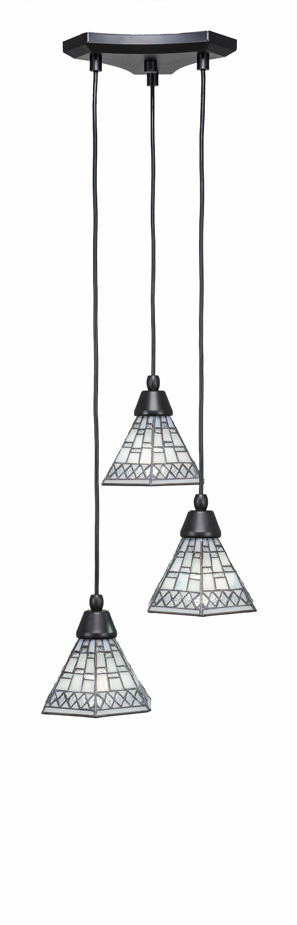 Europa 3 Light Multi Light Mini Pendant Shown In Matte Black Finish With 7" Pewter Tiffany Glass
