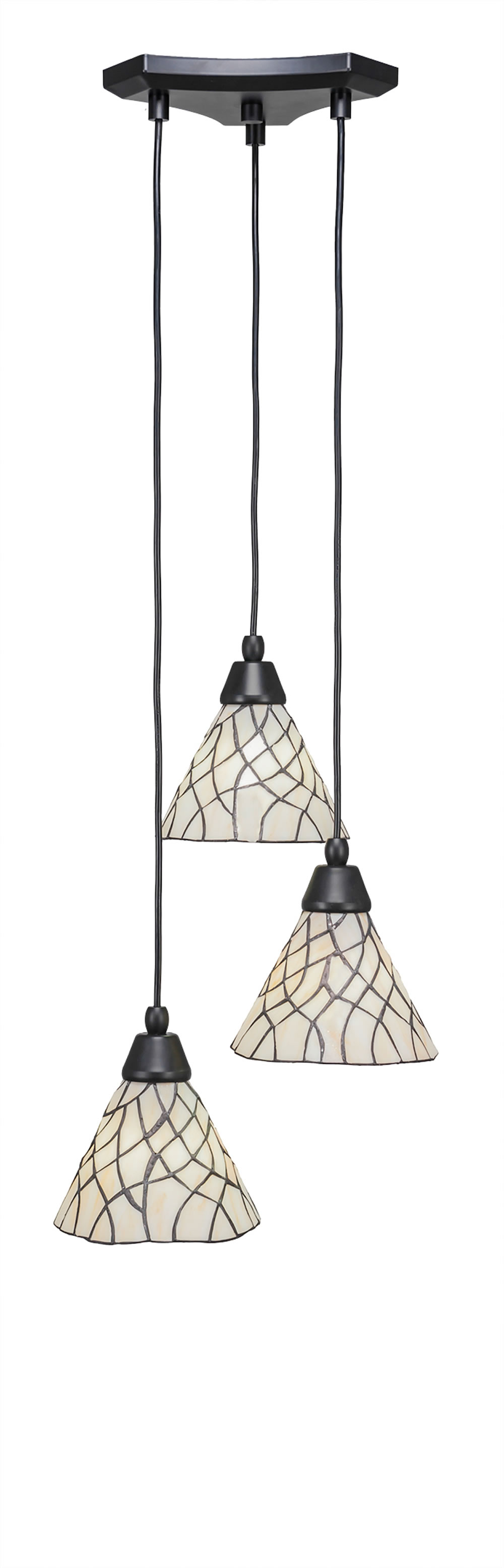 Europa 3 Light Multi Light Mini Pendant Shown In Matte Black Finish With 7" Sandhill Tiffany Glass