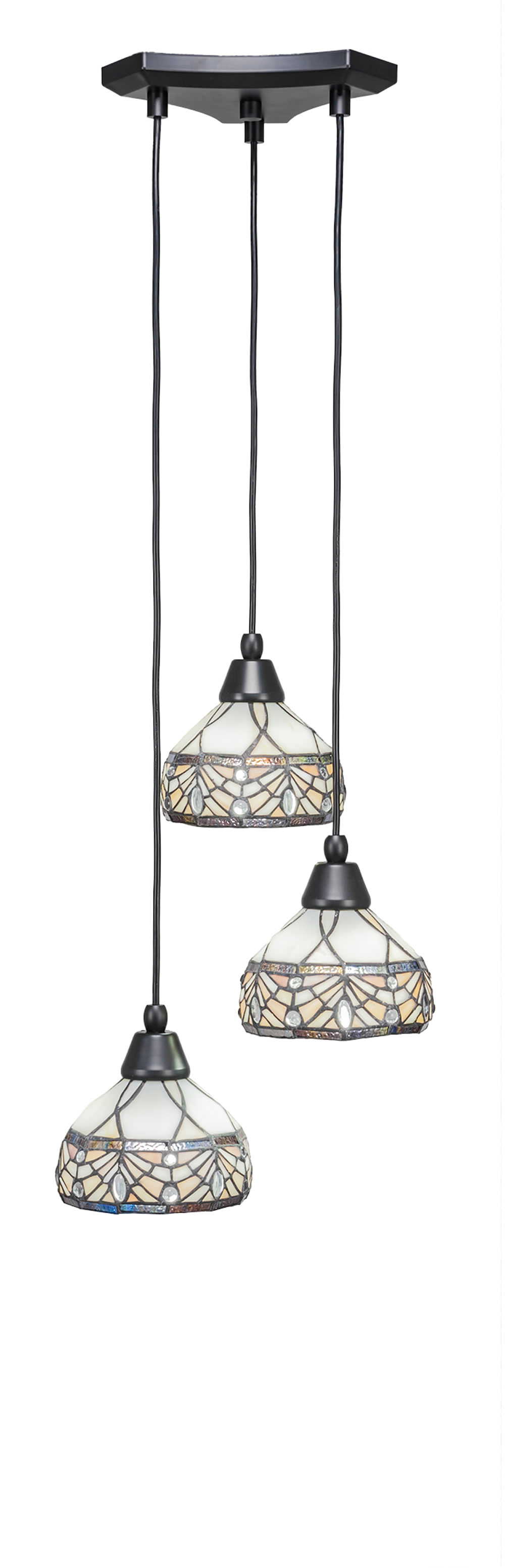 Europa 3 Light Multi Light Mini Pendant Shown In Matte Black Finish With 7" Royal Merlot Tiffany Glass
