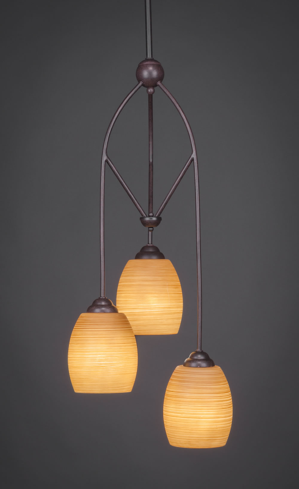 Contempo 3 Light Multi Mini Pendant With Hang Straight Swivel Shown In Dark Granite Finish With 5" Cayenne Linen Glass