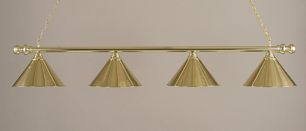 POLISHED BRASS Finish 4 LIGHT ROUND BAR W/ROUND ENDS WITH POLISHED BRASS METAL SHADE