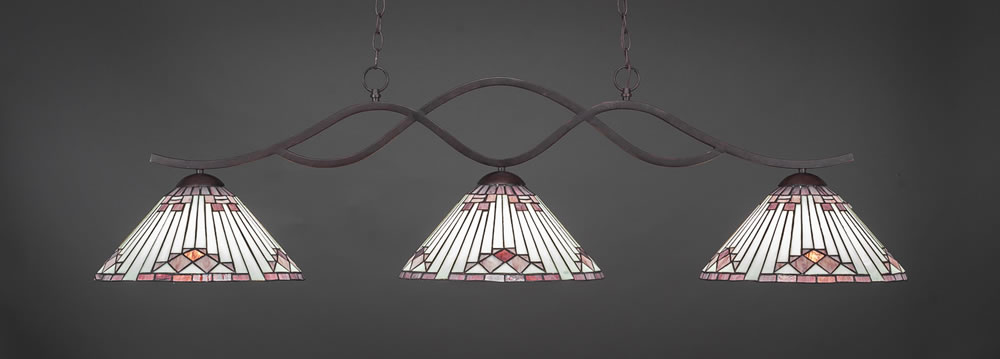 Revo 3 Light Bar Shown In Dark Granite Finish With 15" Purple Sunray Tiffany Glass