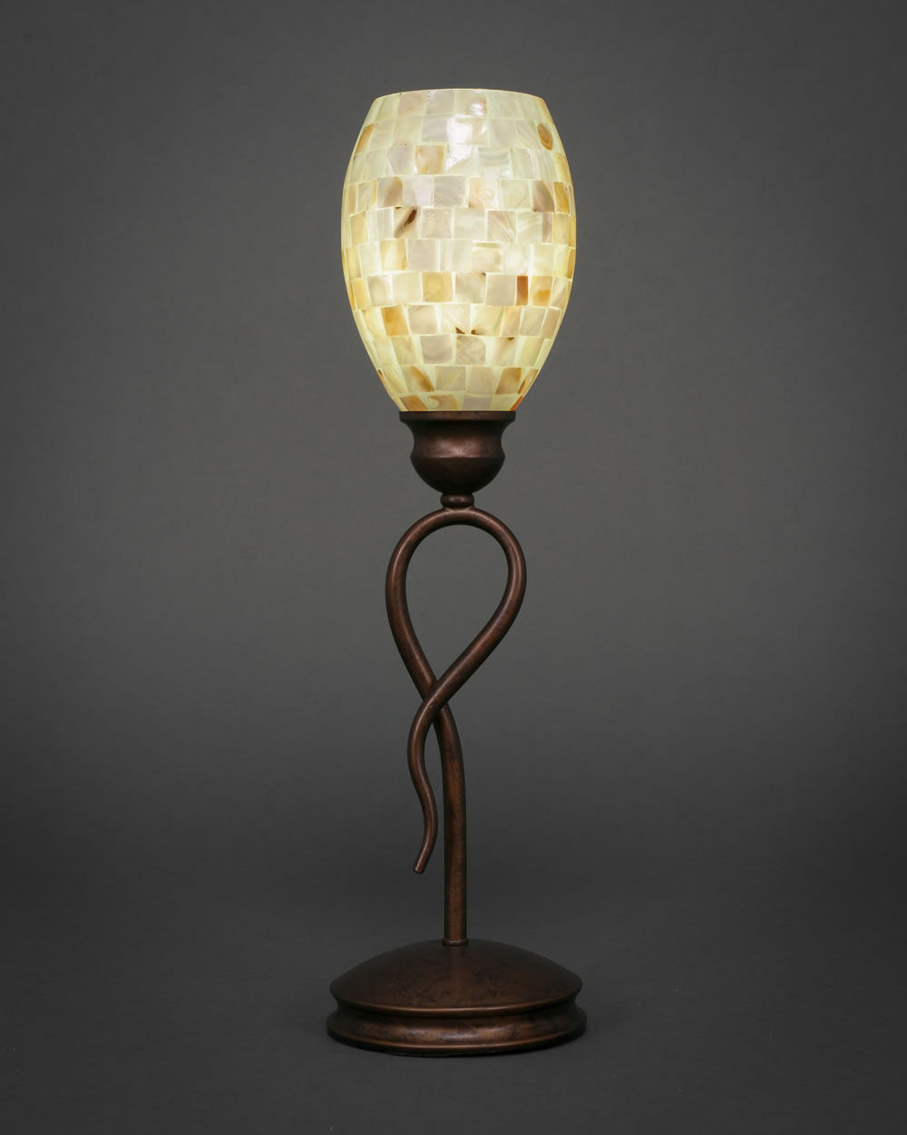 Leaf Mini Table Lamp Shown In Bronze Finish With 5" Ivory Glaze Seashell Glass