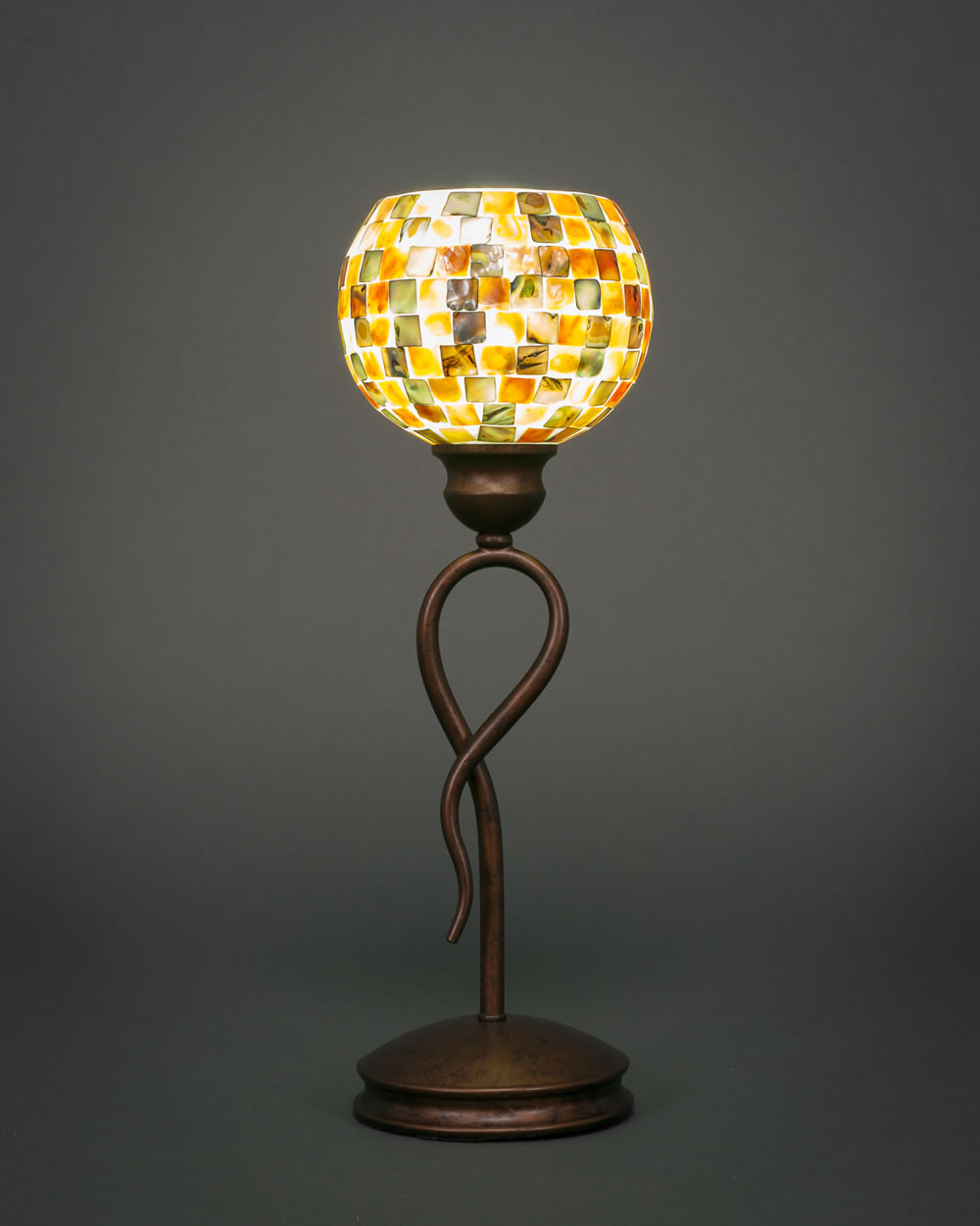 Leaf Mini Table Lamp Shown In Bronze Finish With 6" Sea Mist Seashell Glass
