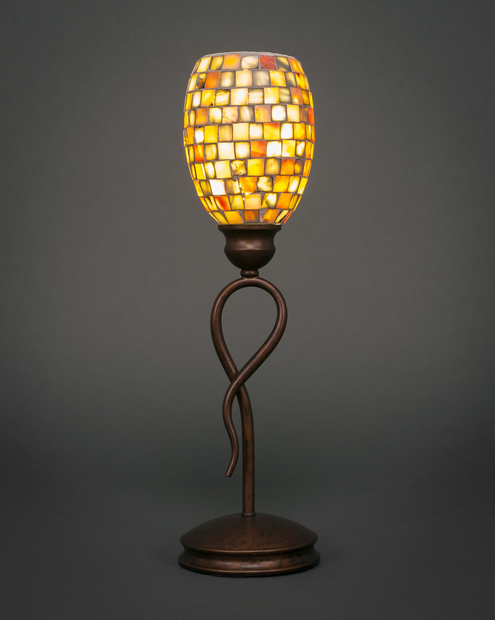Leaf Mini Table Lamp Shown In Bronze Finish With 5" Sea Haze Seashell Glass