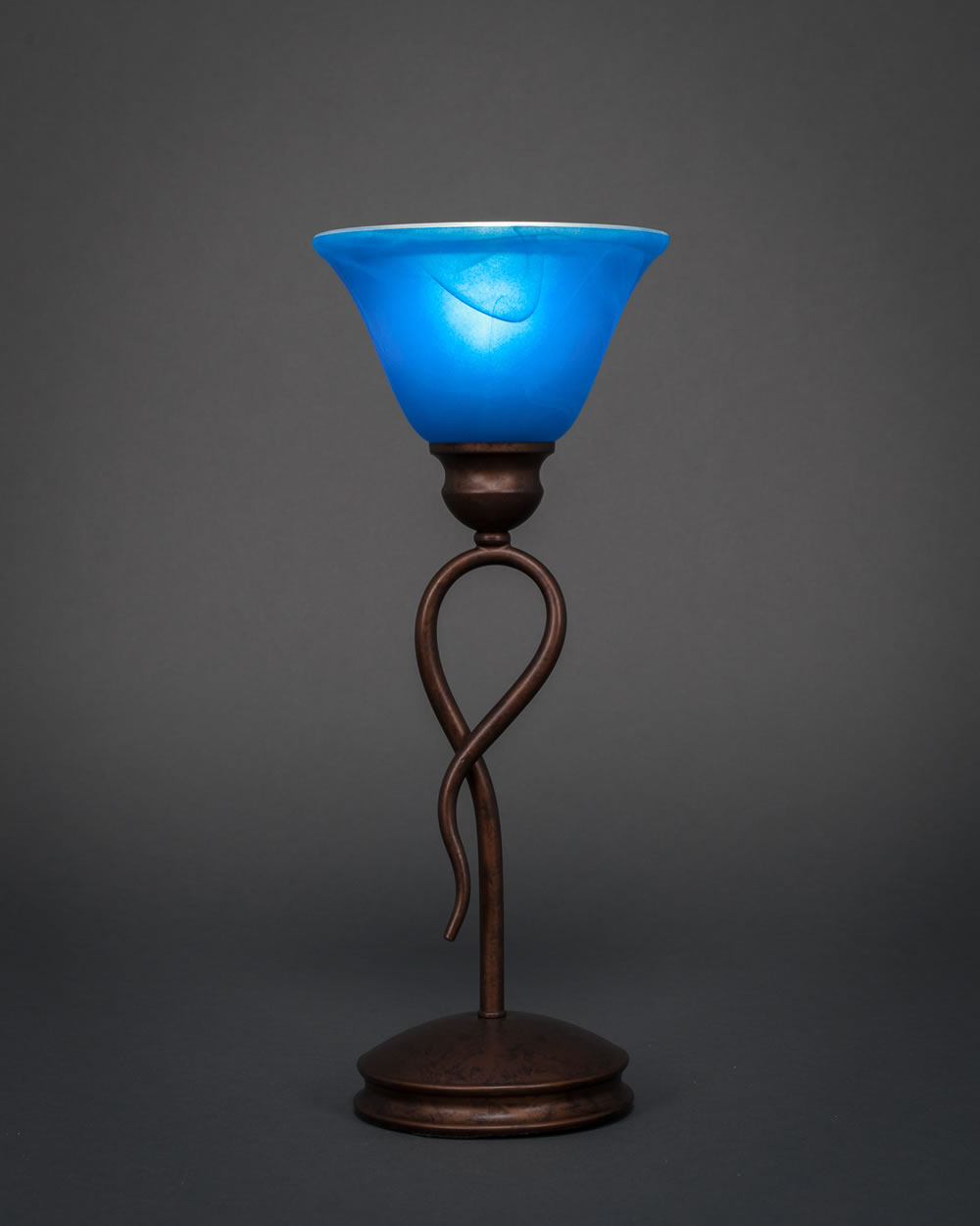 Leaf Mini Table Lamp Shown In Bronze Finish With 7" Blue Italian Glass
