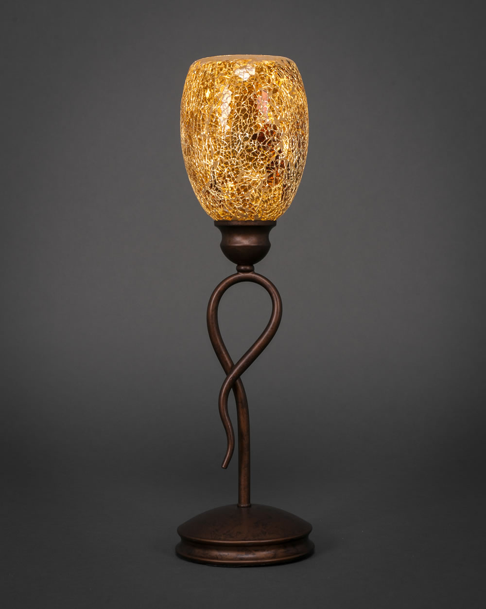 Leaf Mini Table Lamp Shown In Bronze Finish With 5" Gold Fusion Glass