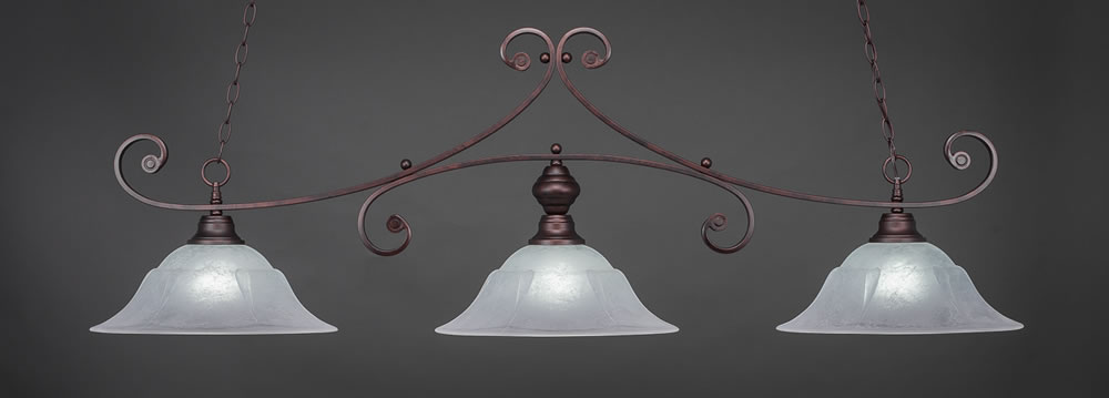 Curl 3 Light Billiard Light Shown In Bronze Finish With 16" White Marble Glass