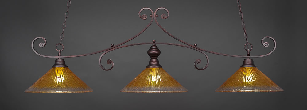 Curl 3 Light Bar Shown In Bronze Finish With 16" Gold Champagne Crystal Glass
