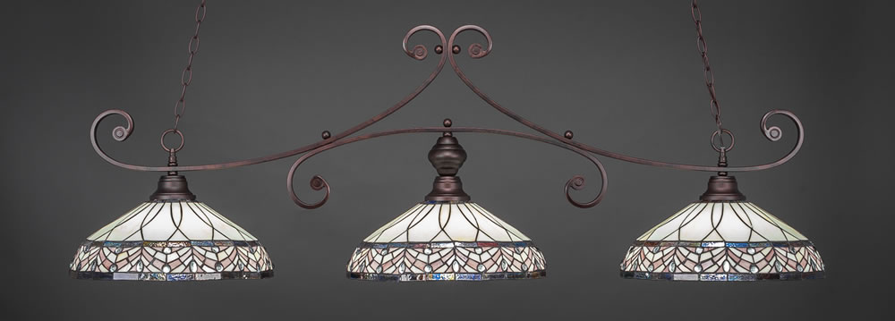 Curl 3 Light Billiard Light Shown In Bronze Finish With 16" Royal Merlot Tiffany Glass