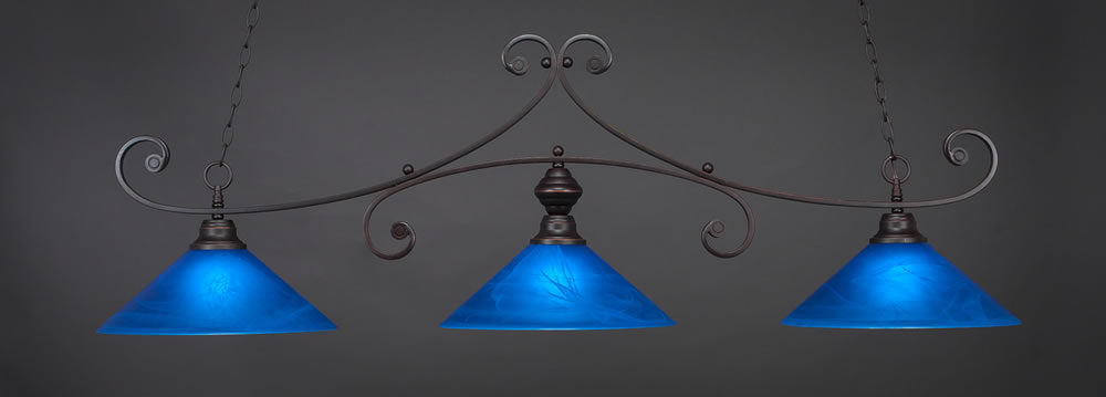 Curl 3 Light Bar Shown In Dark Granite Finish With 16" Blue Italian Glass