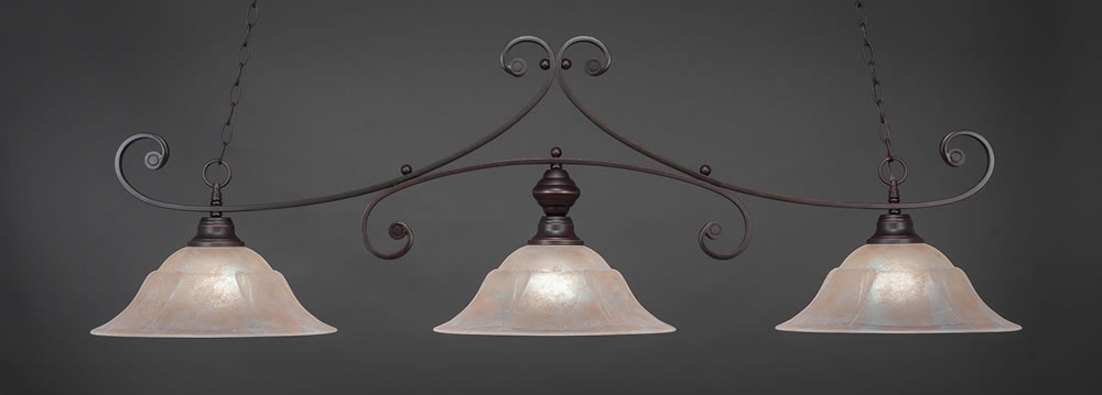 Curl 3 Light Billiard Light Shown In Dark Granite Finish With 16" Amber Marble Glass