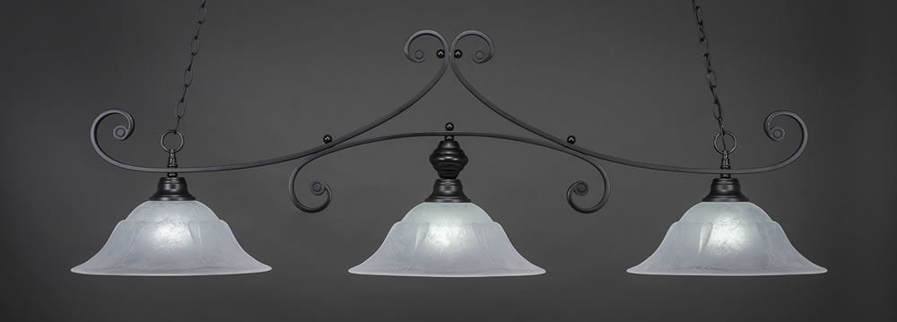 Curl 3 Light Billiard Light Shown In Matte Black Finish With 16" White Marble Glass
