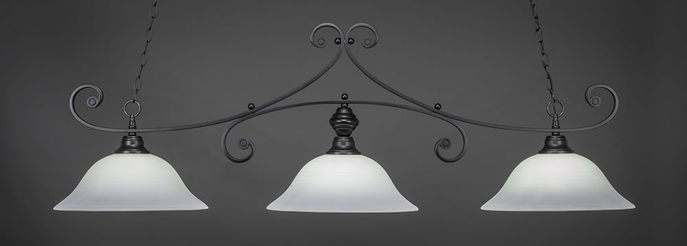 Curl 3 Light Billiard Light Shown In Matte Black Finish With 16" White Linen Glass