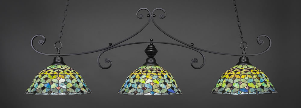 Curl 3 Light Bar Shown In Matte Black Finish With 16" Crescent Tiffany Glass