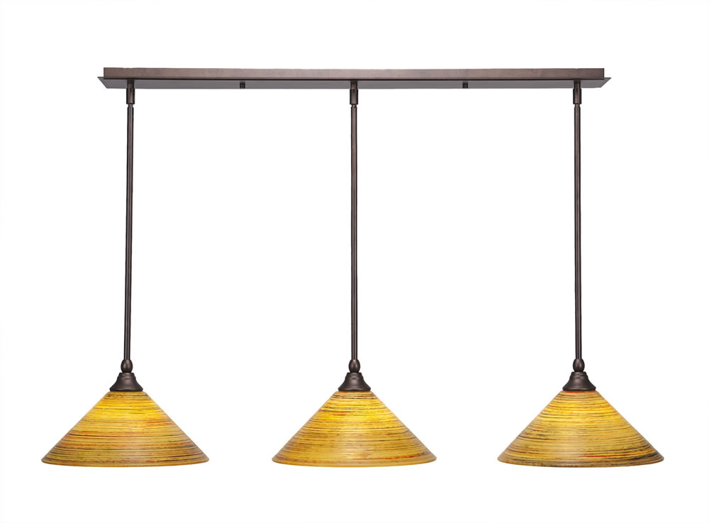 3 Light Multi Light Mini Pendant With Hang Straight Swivels Shown In Bronze Finish With 12" Firré Saturn Glass