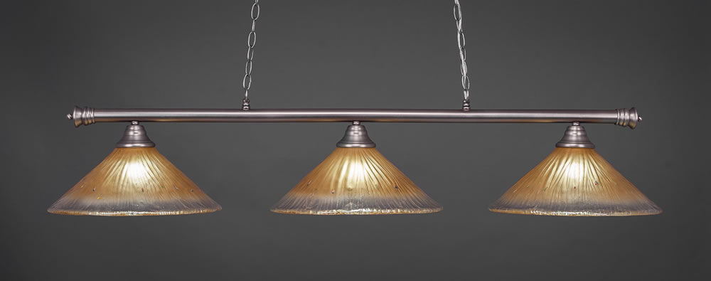 Oxford 3 Light Billiard Light Shown In Brushed Nickel Finish With 16" Amber Crystal Glass