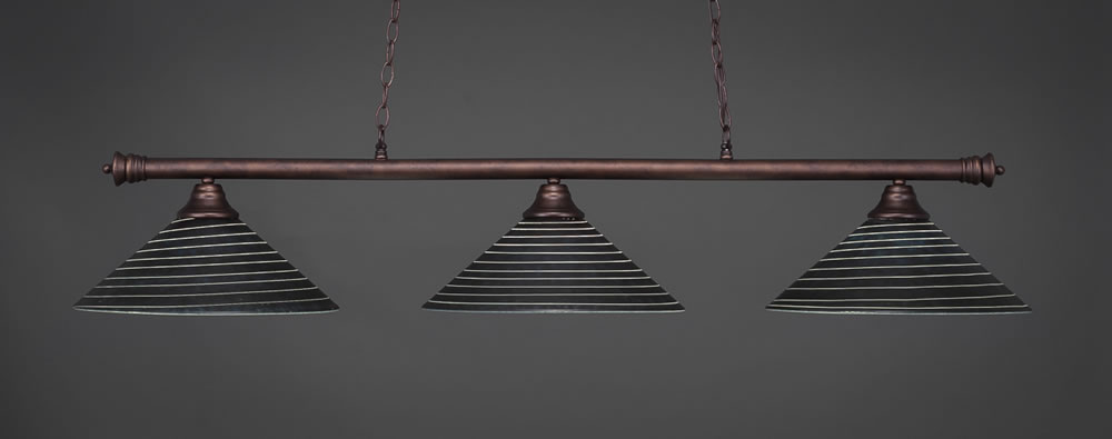 Oxford 3 Light Billiard Light Shown In Bronze Finish With 16" Charcoal Spiral Glass