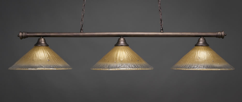 Oxford 3 Light Billiard Light Shown In Bronze Finish With 16" Amber Crystal Glass
