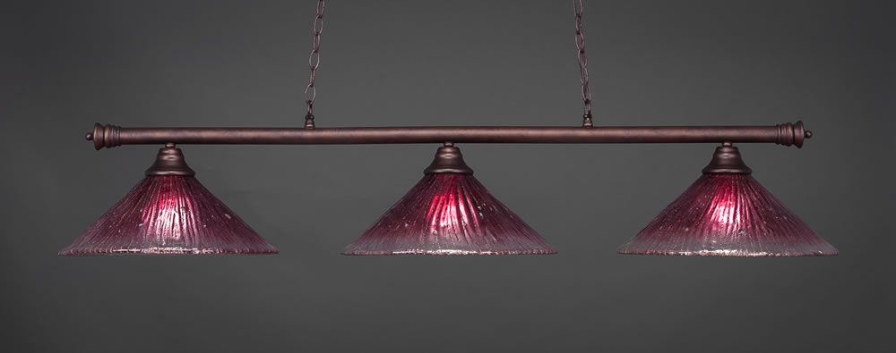 Oxford 3 Light Billiard Light Shown In Bronze Finish With 16" Wine Crystal Glass