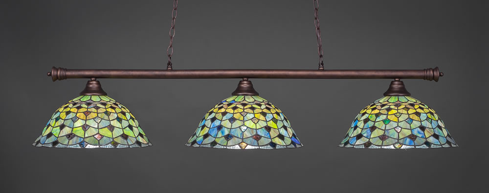 Oxford 3 Light Bar Shown In Bronze Finish With 16 Crescent Tiffany Glass