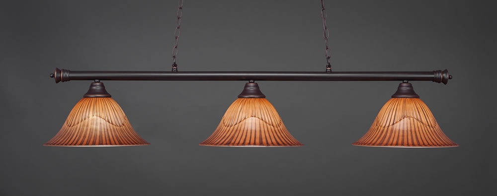 Oxford 3 Light Billiard Light Shown In Dark Granite Finish With 14" Tiger Glass