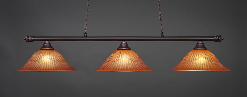 Oxford 3 Light Billiard Light Shown In Dark Granite Finish With 16" Tiger Glass