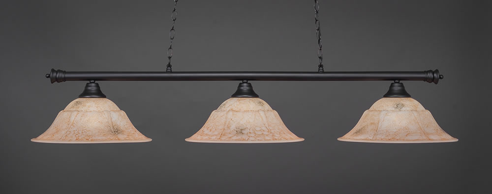 Oxford 3 Light Billiard Light Shown In Matte Black Finish With 16" Italian Marble Glass
