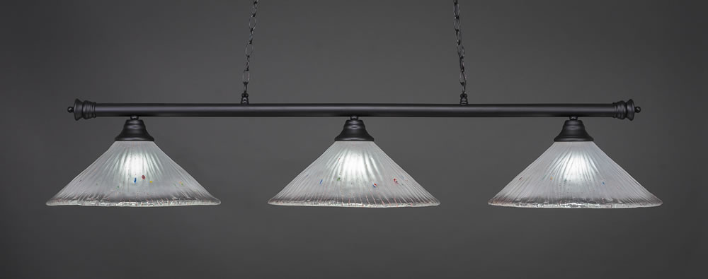 Oxford 3 Light Billiard Light Shown In Matte Black Finish With 16" Frosted Crystal Glass