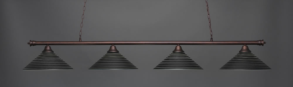 Oxford 4 Light Billiard Light Shown In Bronze Finish With 16" Charcoal Spiral Glass