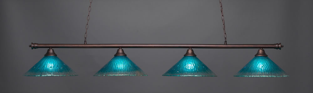 Oxford 4 Light Billiard Light Shown In Bronze Finish With 16" Teal Crystal Glass
