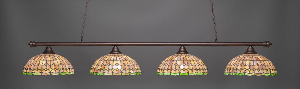 Oxford 4 Light Billiard Light Shown In Bronze Finish With 15" Rosetta Tiffany Glass