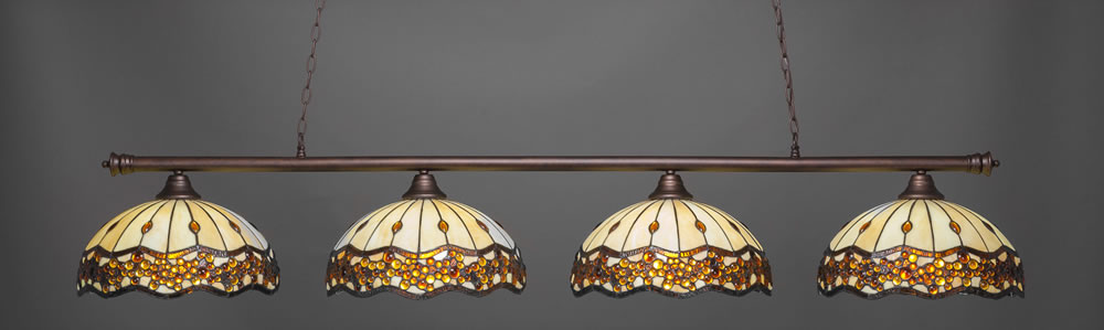Oxford 4 Light Billiard Light Shown In Bronze Finish With 16" Roman Jewel Tiffany Glass