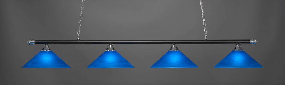 Oxford 4 Light Bar Shown In Chrome And Matte Black Finish With 16" Blue Italian Glass