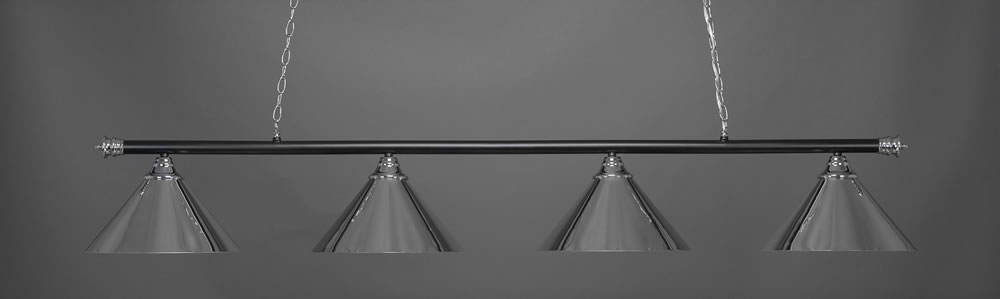 Oxford 4 Light Bar Shown In Chrome And Matte Black Finish With 14" Chrome Cone Metal Shades