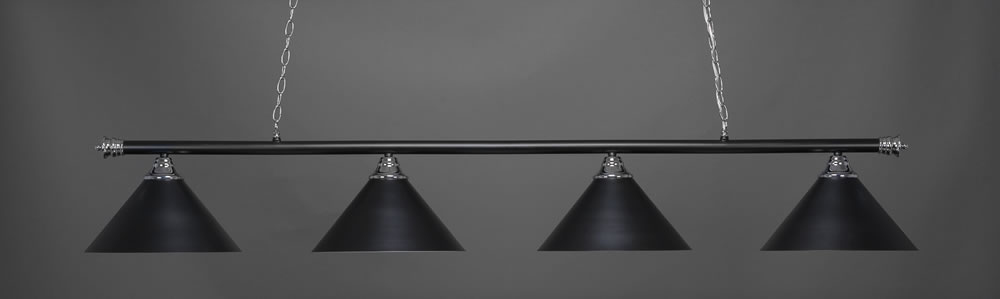 Oxford 4 Light Bar Shown In Chrome And Matte Black Finish With 14" Matte Black Cone Metal Shades