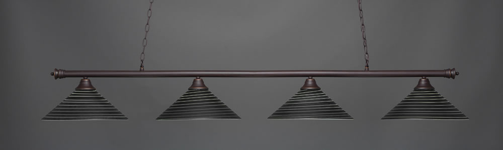 Oxford 4 Light Billiard Light Shown In Dark Granite Finish With 16" Charcoal Spiral Glass