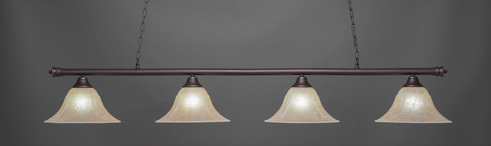 Oxford 4 Light Billiard Light Shown In Dark Granite Finish With 14" Amber Marble Glass