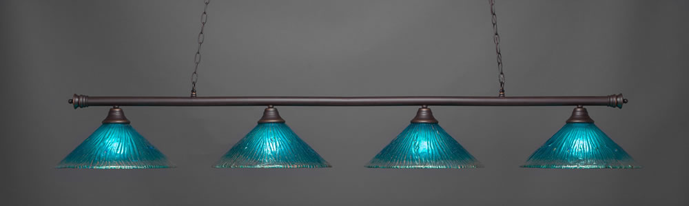 Oxford 4 Light Billiard Light Shown In Dark Granite Finish With 16" Teal Crystal Glass