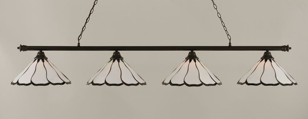 Oxford 4 Light Billiard Light Shown In Dark Granite Finish With 16" Pearl & Black Flair Tiffany Glass