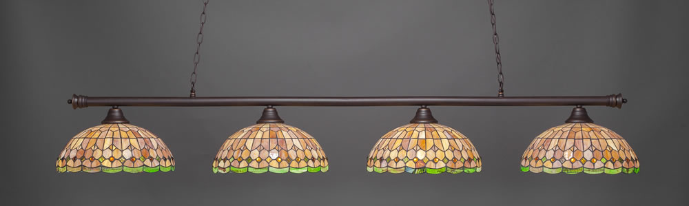 Oxford 4 Light Billiard Light Shown In Dark Granite Finish With 15" Rosetta Tiffany Glass