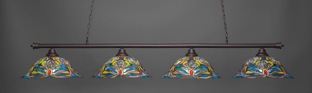 Oxford 4 Light Billiard Light Shown In Dark Granite Finish With 19" Kaleidoscope Tiffany Glass