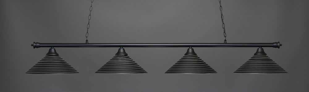 Oxford 4 Light Bar Shown In Matte Black Finish With 16" Charcoal Spiral Glass