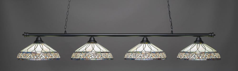 Oxford 4 Light Bar Shown In Matte Black Finish With 16" Royal Merlot Tiffany Glass