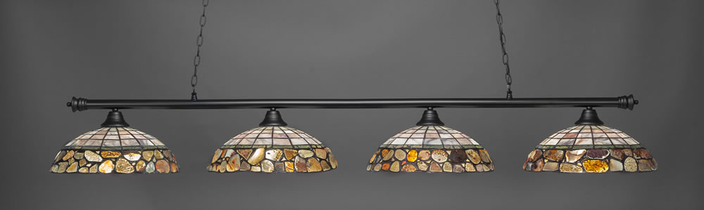 Oxford 4 Light Bar Shown In Matte Black Finish With 16" Cobblestone Tiffany Glass