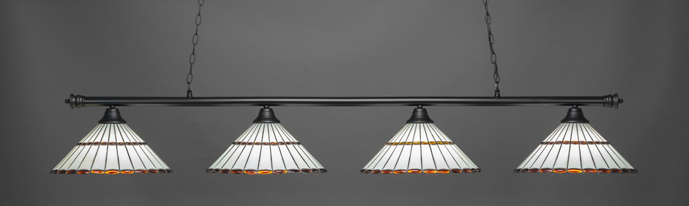 Oxford 4 Light Bar Shown In Matte Black Finish With 15.5" Honey Glass & Amber Brown Jewels Tiffany Glass