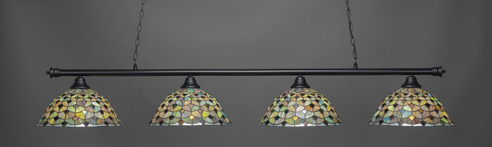Oxford 4 Light Bar Shown In Matte Black Finish With 16" Crescent Tiffany Glass