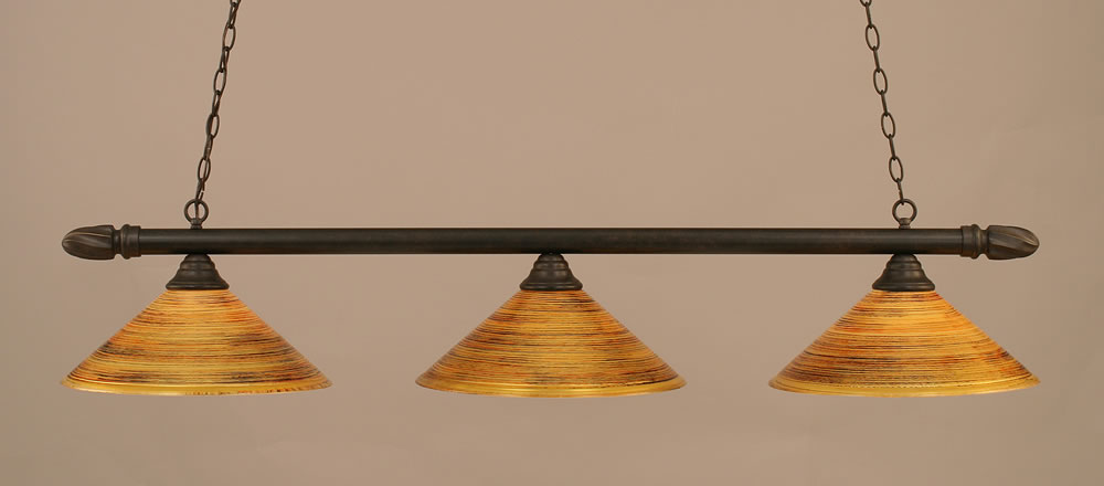 Round 3 Light Billiard Light Shown In Dark Granite Finish With 16" Firré Saturn Glass