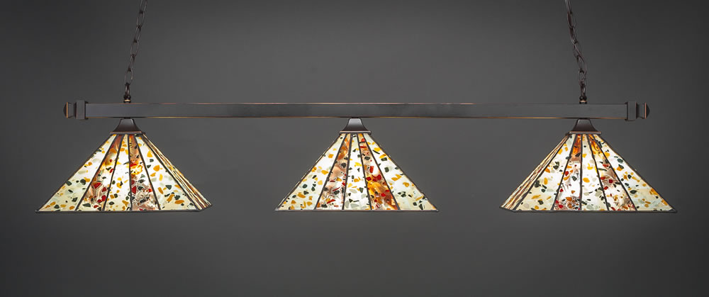Square 3 Light Bar With Square Fitters Shown In Dark Granite Finish With 14" Fiesta Tiffany Glass